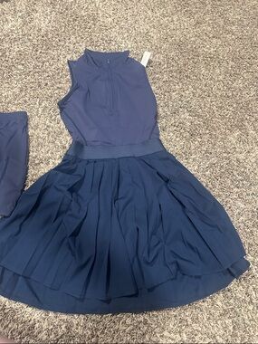 Girls Navy Sleeveless Pleated Dress
